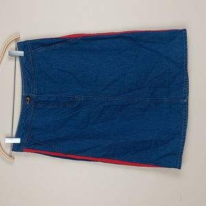 Boden Knee Length Striped Denim Skirt